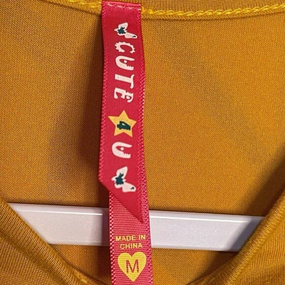 Queen Bee Cute For You Graphic Print Top Girls M Golden Yellow Tie Front Casual - Picture 5 of 8
